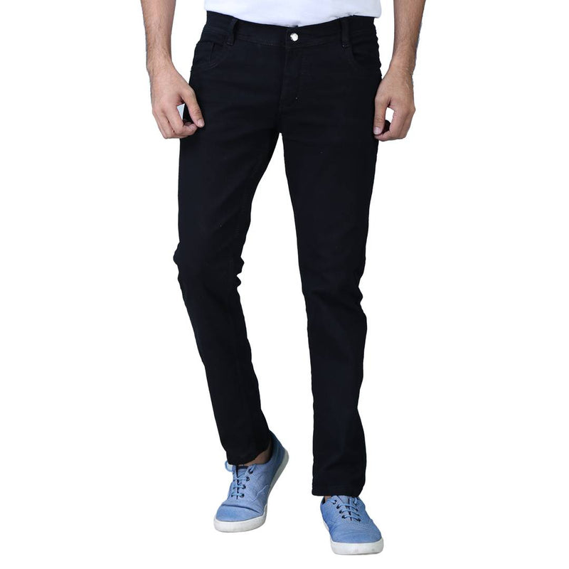Men's Black Denim Solid Regular Fit Jeans