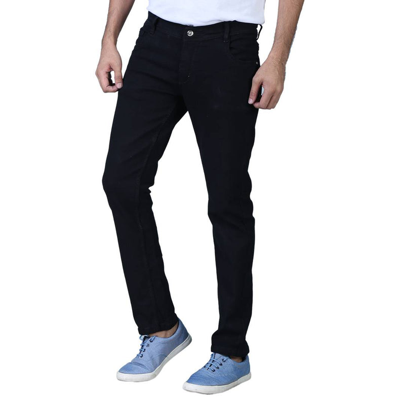 Men's Black Denim Solid Regular Fit Jeans