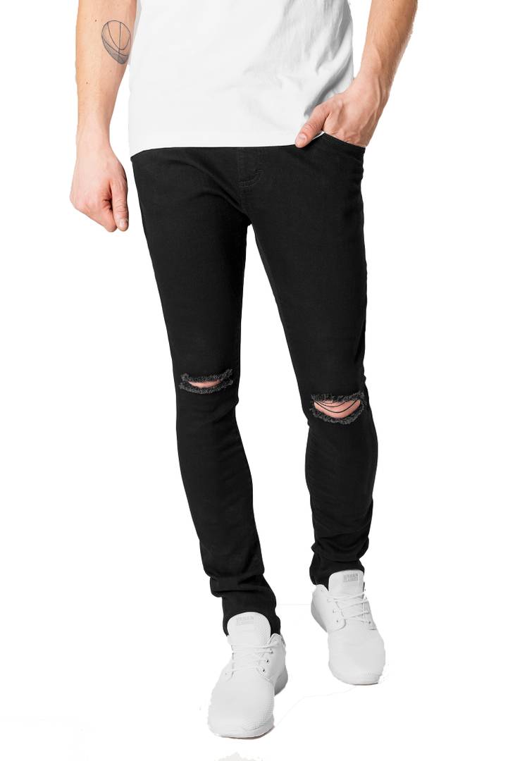 Men's Black Denim Distress Regular Fit Jeans