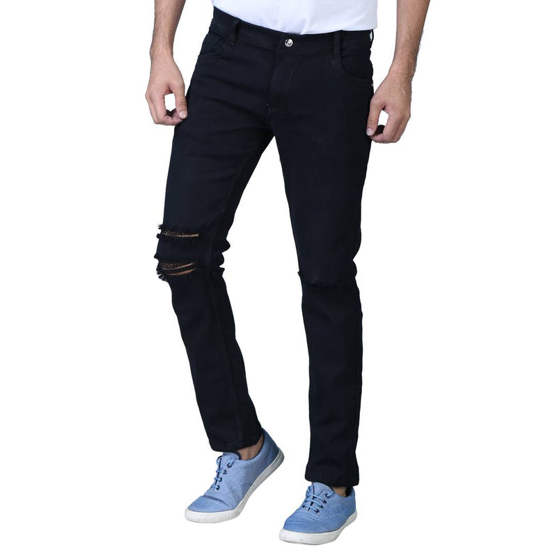 Men's Black Denim Distress Regular Fit Jeans