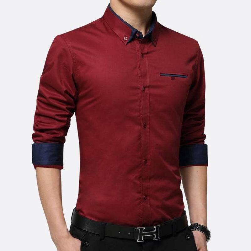 Elite Red Cotton Blend Boy's Self Pattern Boy's Shirt