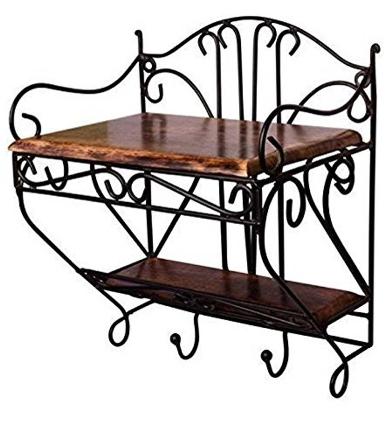 Wall Hanging Metal Stand/Twin Wooden Shelf for Kitchen/Pooja Room/Home Decor- L*B*H inches - 9 * 6.5 * 10.5