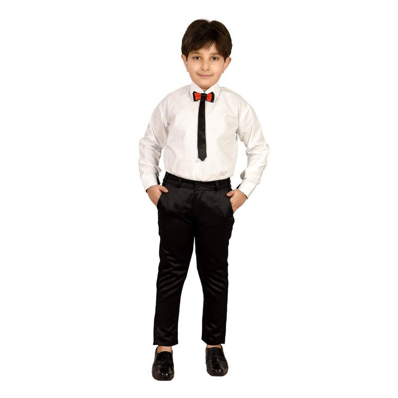 Cute Buds Black Self Pattern Cotton Blend Boy's Shirt Jean Set With Waist Coat