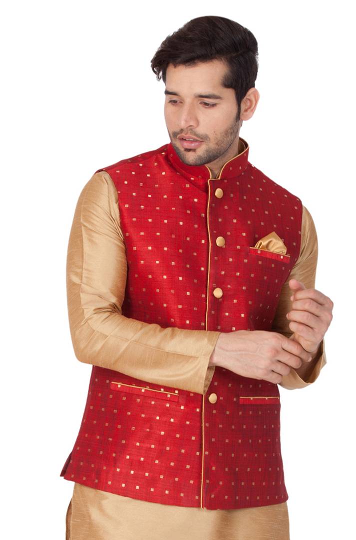 Men's Maroon Cotton Blend Ethnic Nehru Jackets
