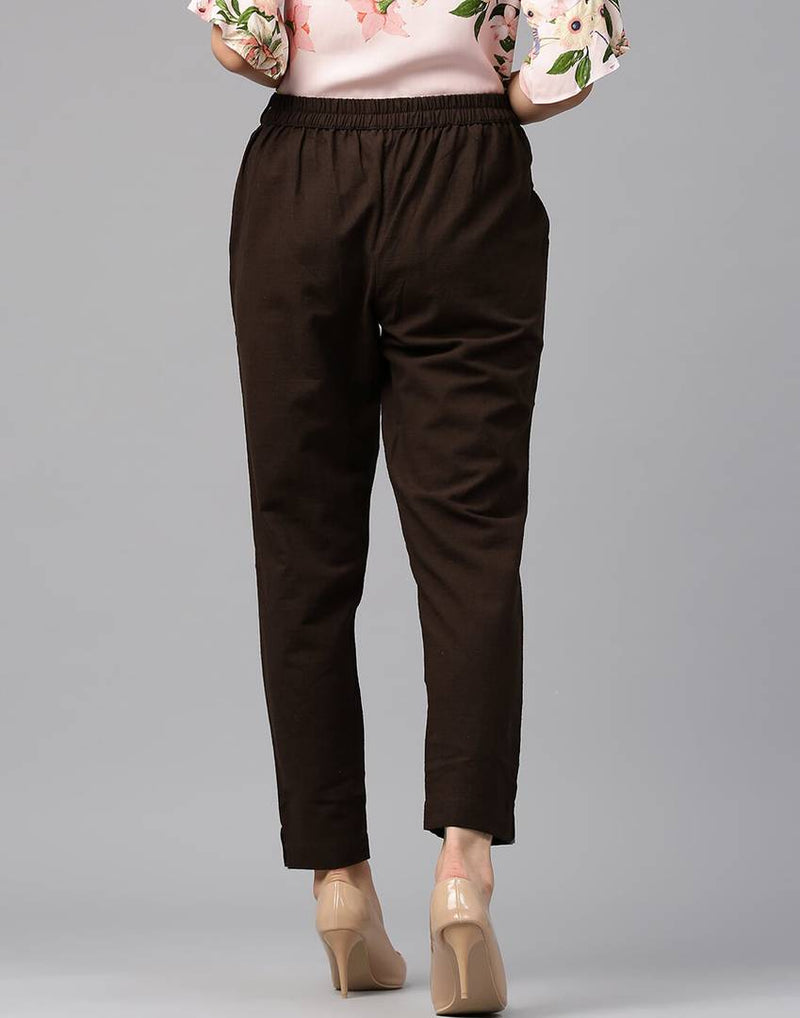 Women's Cotton Blend Mid-Rise Solid Trouser