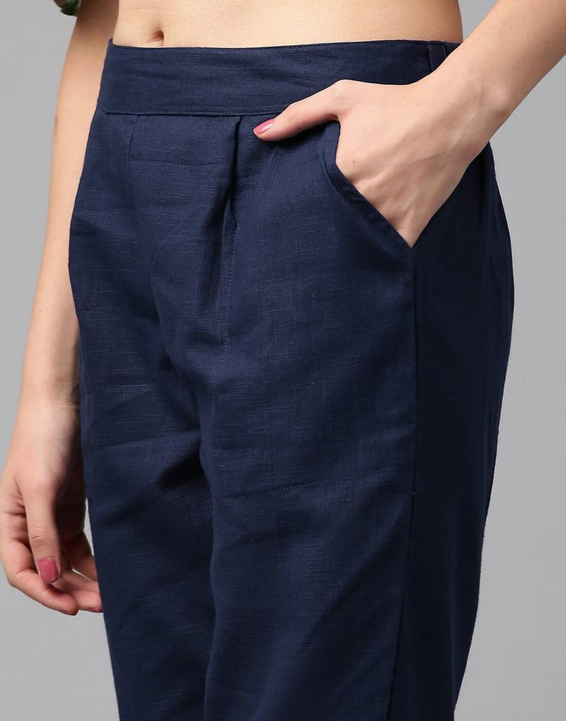 Women's Cotton Blend Mid-Rise Solid Trouser