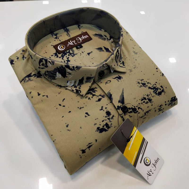 Men's Olive Cotton Printed Long Sleeves Regular Fit Casual Shirt