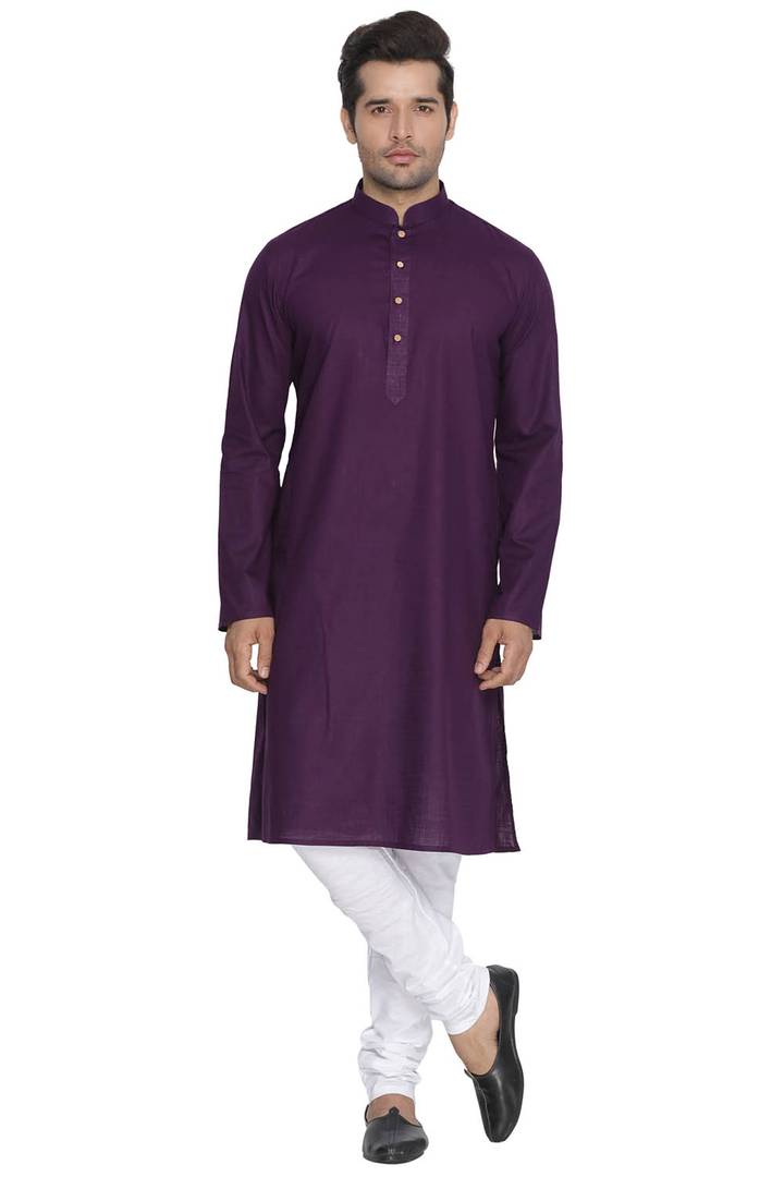 Men's Purple Cotton Kurta and Pyjama Set