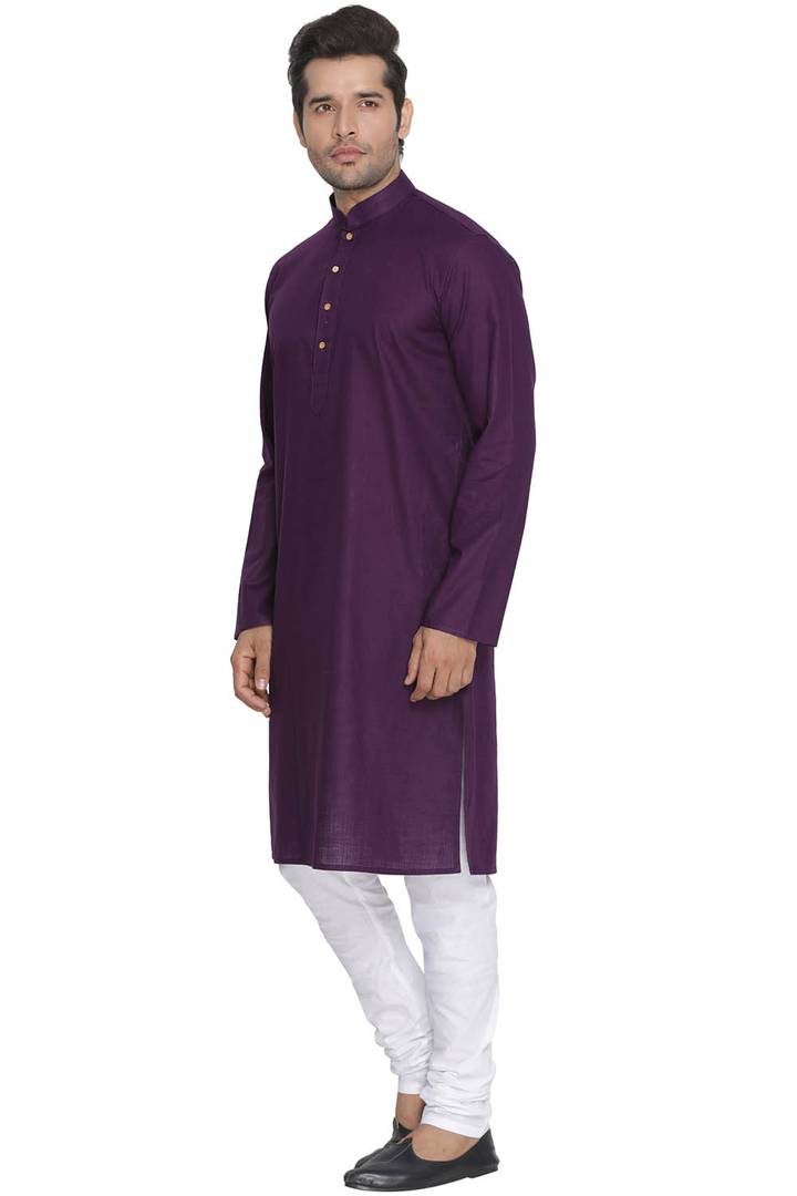 Men's Purple Cotton Kurta and Pyjama Set