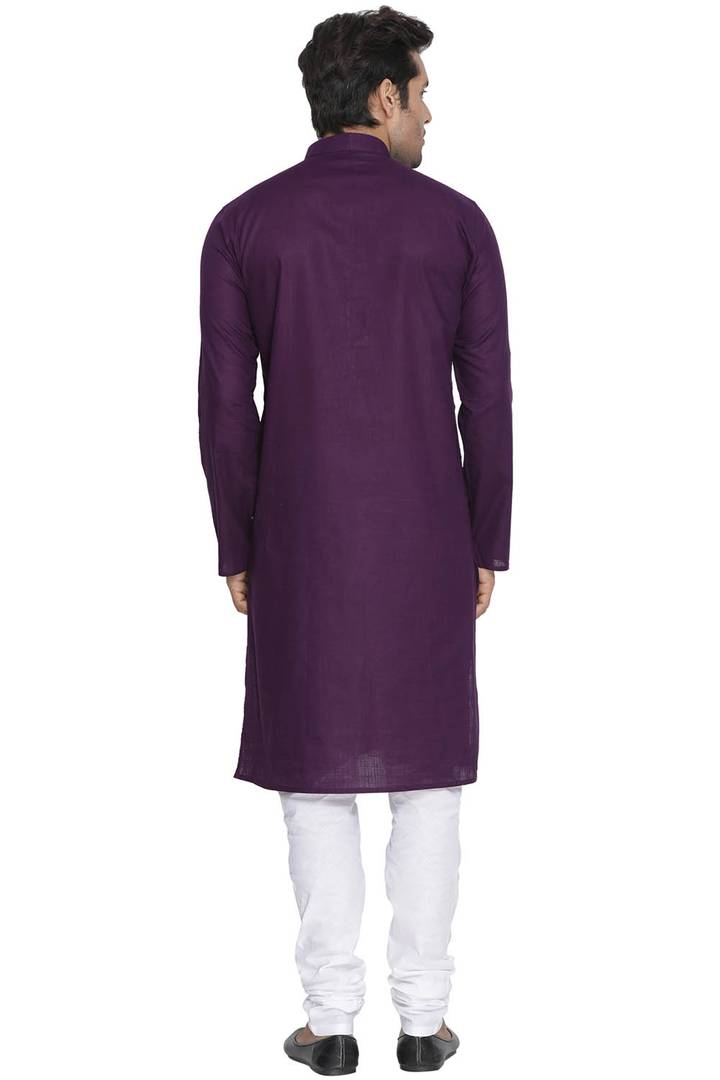 Men's Purple Cotton Kurta and Pyjama Set