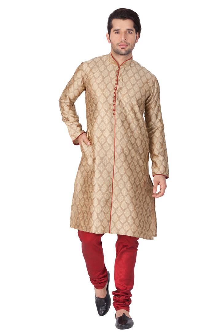 Men's Beige Cotton Silk Kurta and Pyjama Set