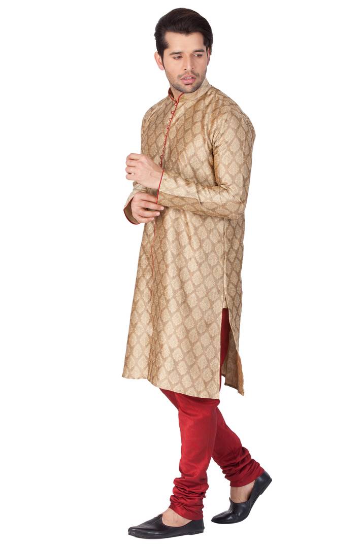 Men's Beige Cotton Silk Kurta and Pyjama Set