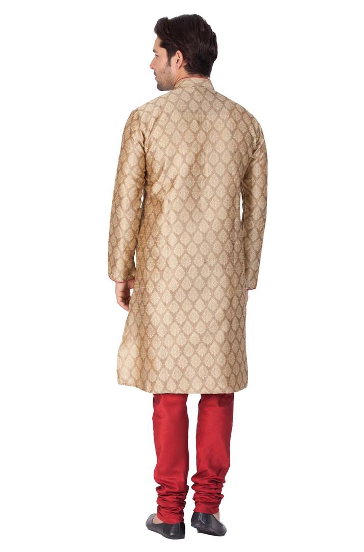 Men's Beige Cotton Silk Kurta and Pyjama Set
