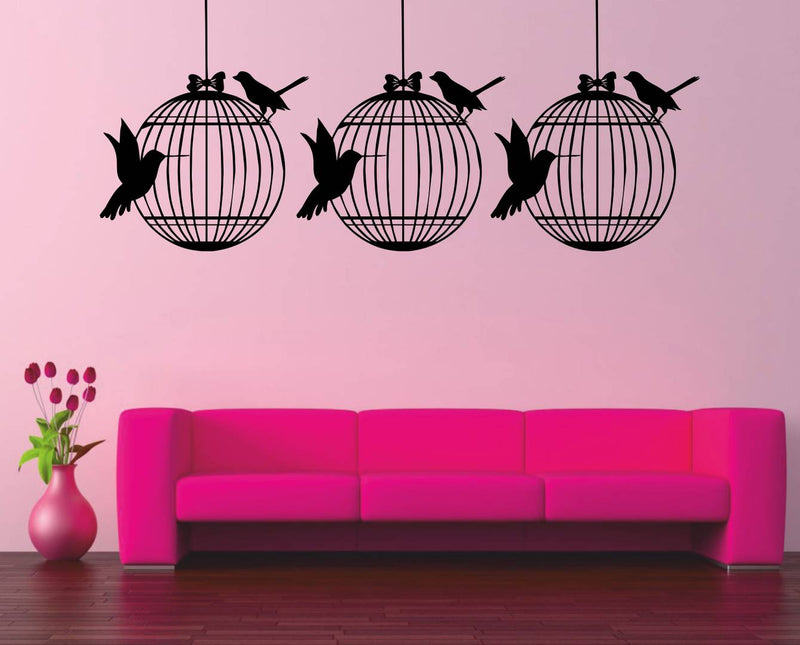 Wall Sticker Birds With Cage Decorative Wall Sticker(39 cm X  93)