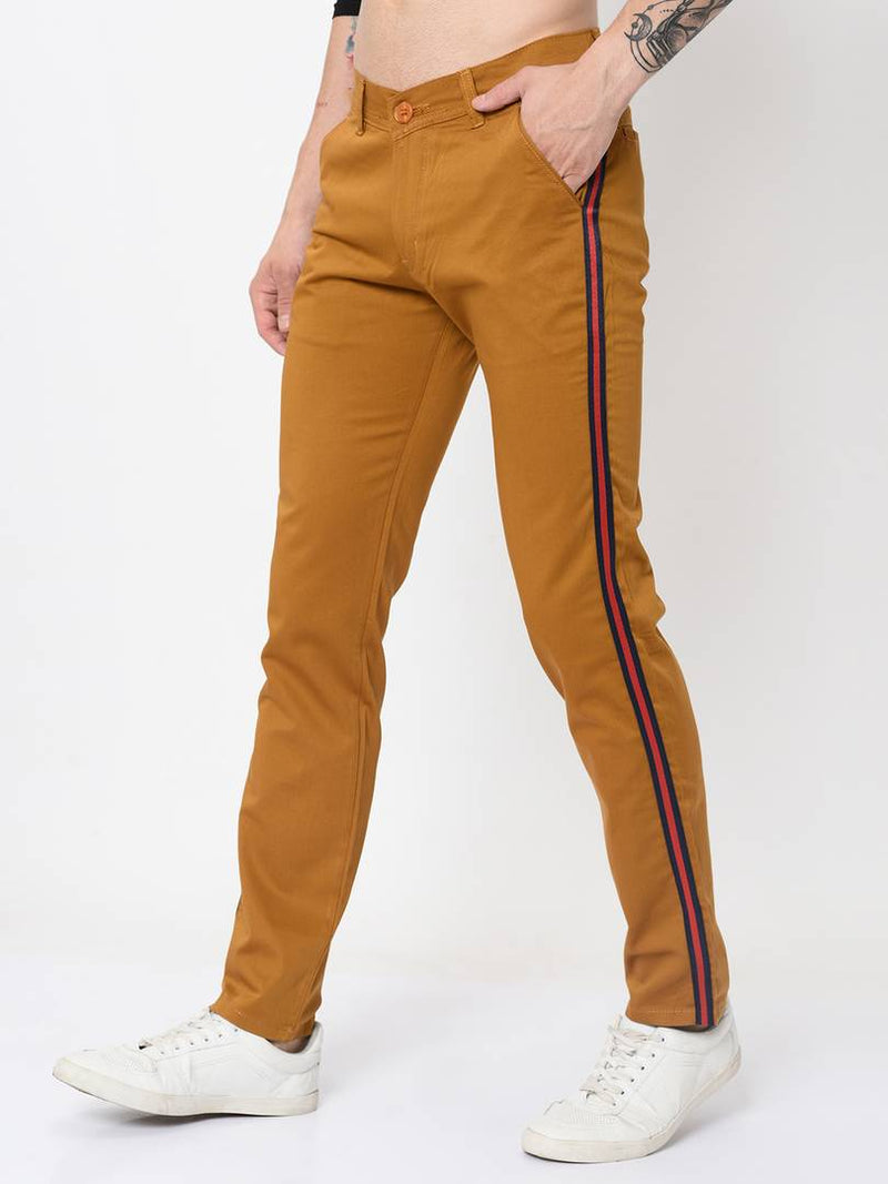 Men's Golden Cotton Blend Solid Slim Fit Casual Trouser