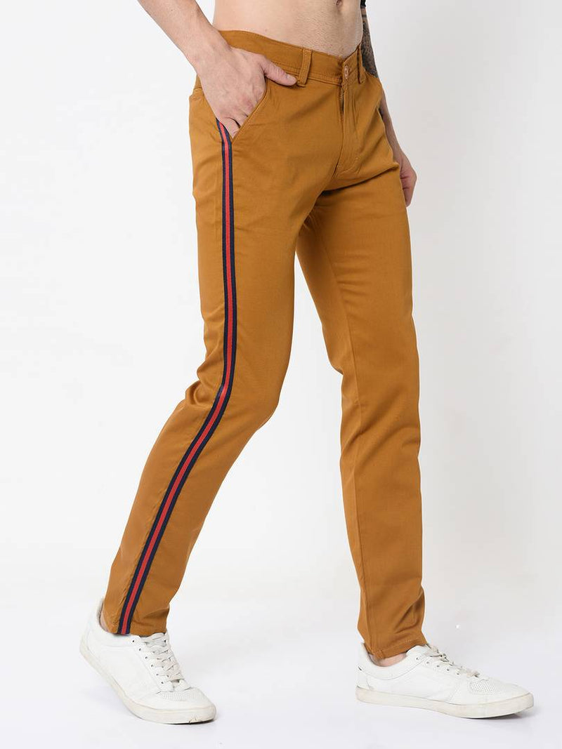 Men's Golden Cotton Blend Solid Slim Fit Casual Trouser