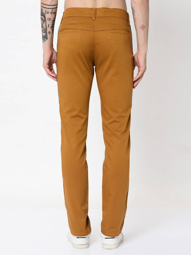 Men's Golden Cotton Blend Solid Slim Fit Casual Trouser