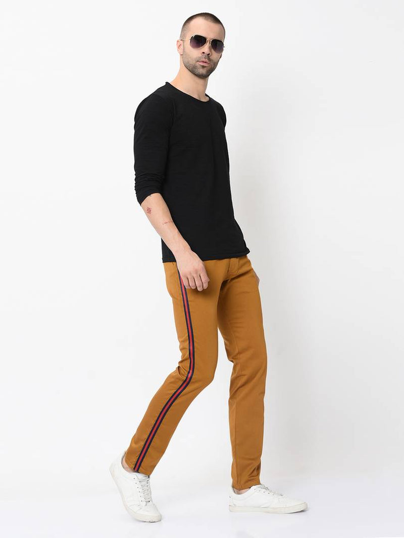 Men's Golden Cotton Blend Solid Slim Fit Casual Trouser