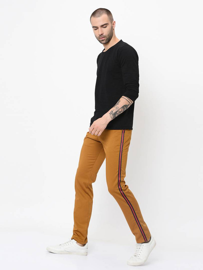 Men's Golden Cotton Blend Solid Slim Fit Casual Trouser