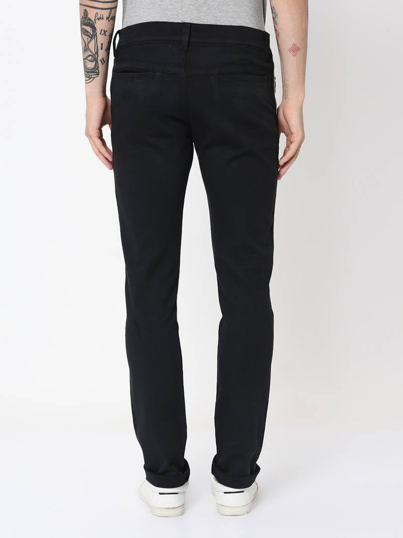 Men's Black Cotton Blend Solid Slim Fit Casual Trouser