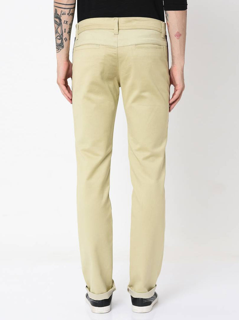 Men's Off White Cotton Blend Solid Slim Fit Casual Trouser