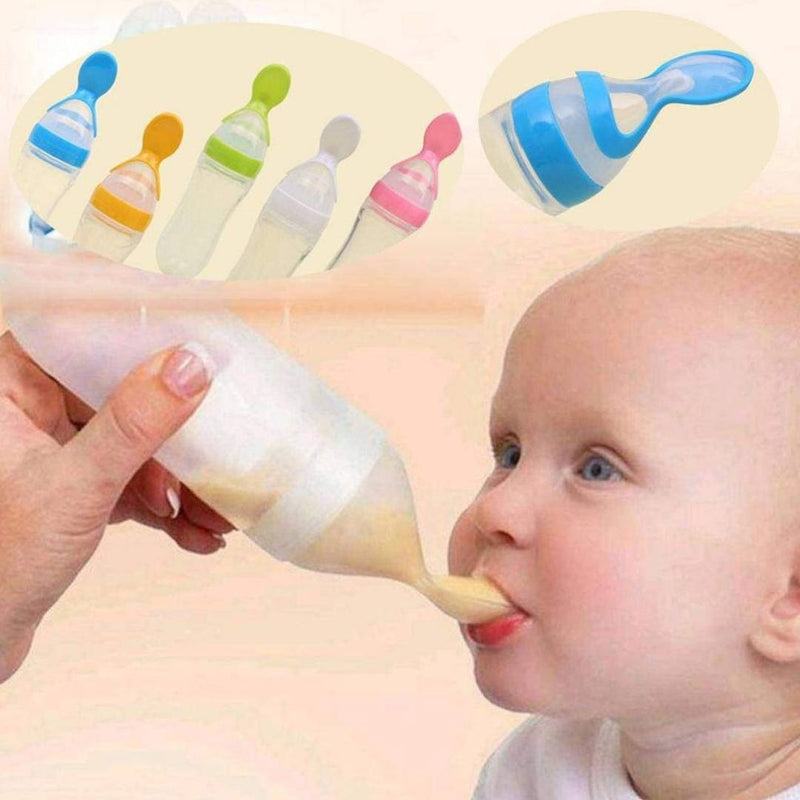 Infant Baby Squeezy Food Grade Silicone Bottle Feeder with Soft Silicon Baby Feeding Used for Semi Solid |Spoon Feeder| Ceralac Feeder| Rice Paste Milk Food Feeder 90 ML