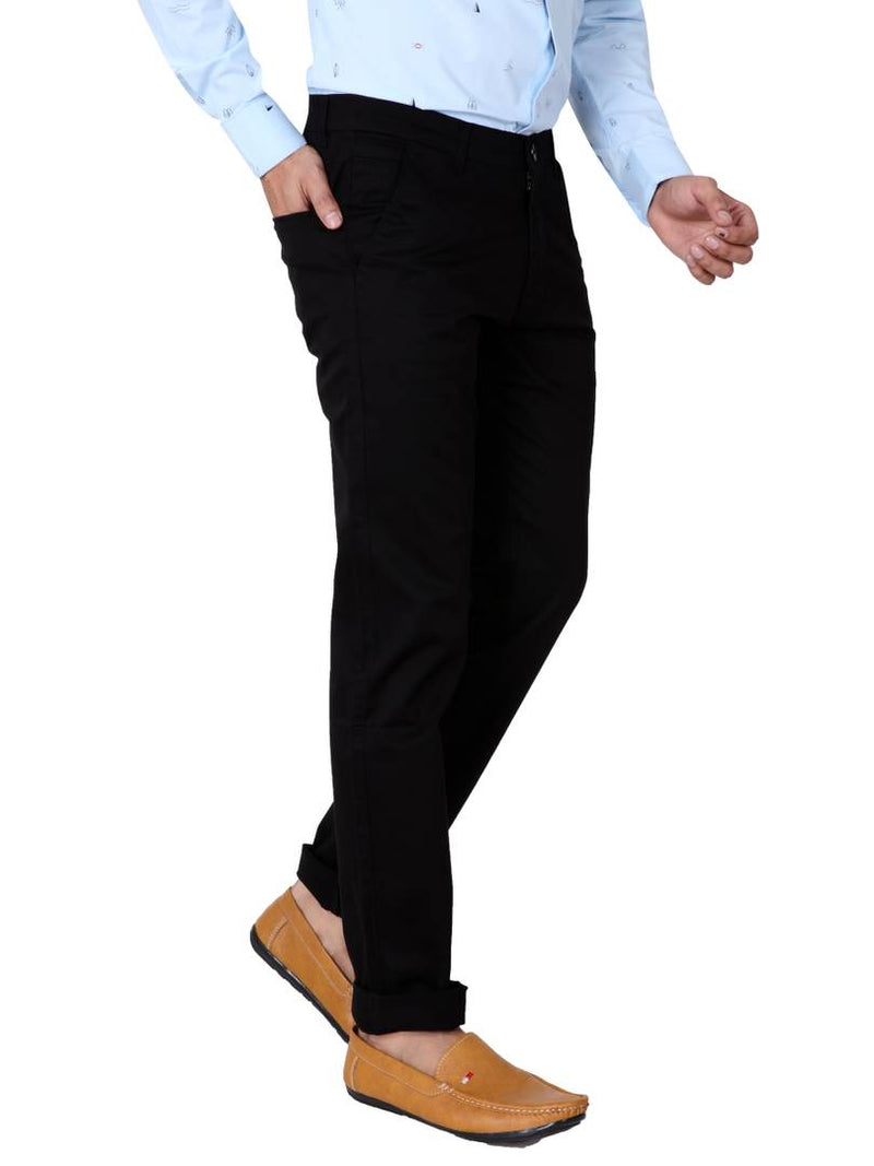 Men's Black Cotton Solid Slim Fit Chinos