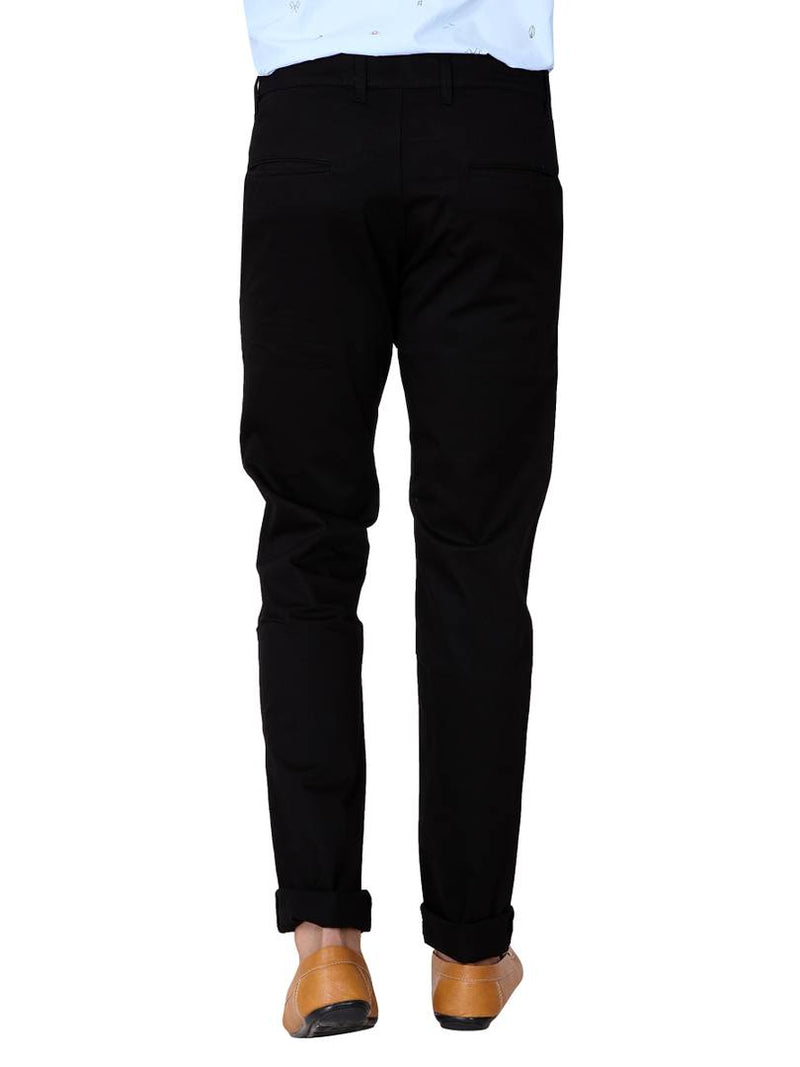 Men's Black Cotton Solid Slim Fit Chinos