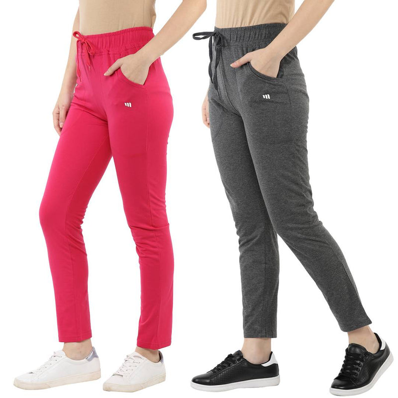 Women's Multicoloured Cotton Track Pant Combo Of 2