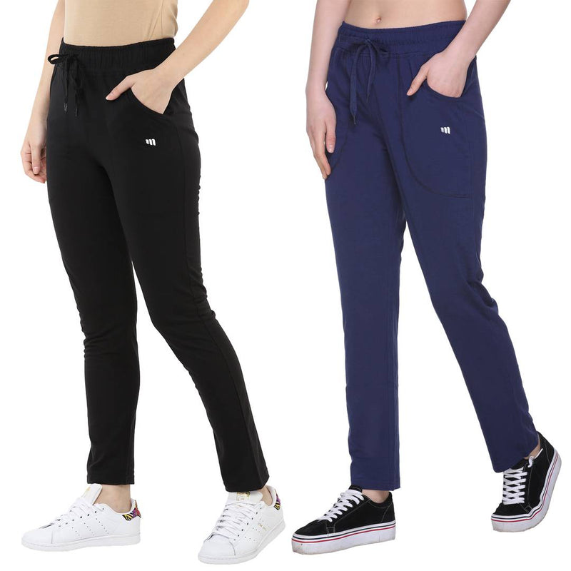 Women's Multicoloured Cotton Track Pant Combo Of 2