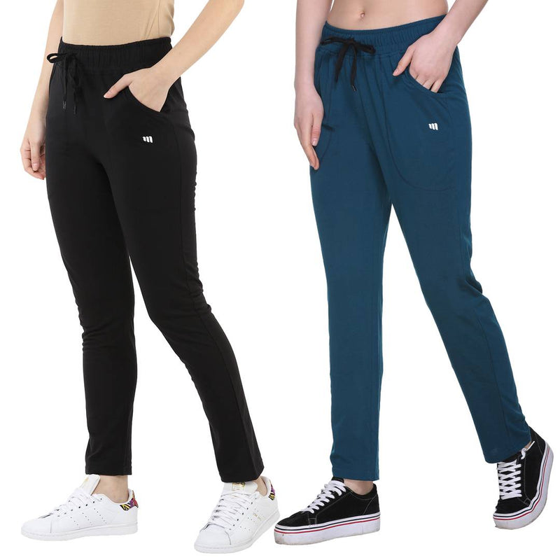 Women's Multicoloured Cotton Track Pant Combo Of 2