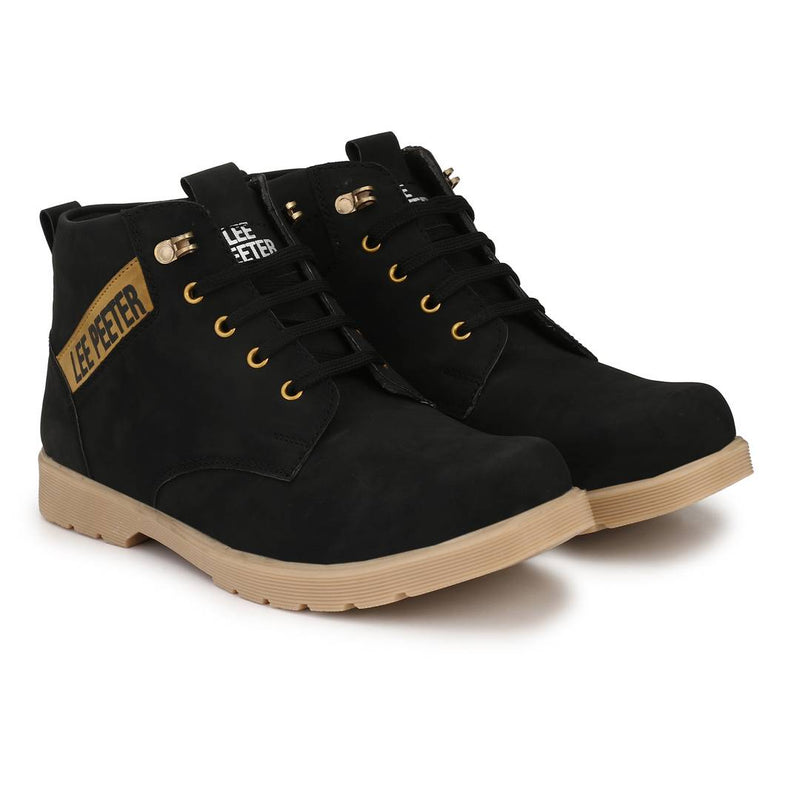 High Fashion Synthetic Leather Men's Black High Ankle Boots