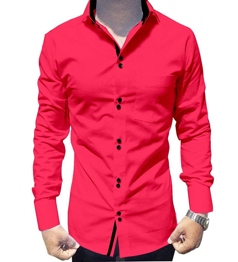 Men's Pink Cotton Long Sleeves Solid Slim Fit Casual Shirt