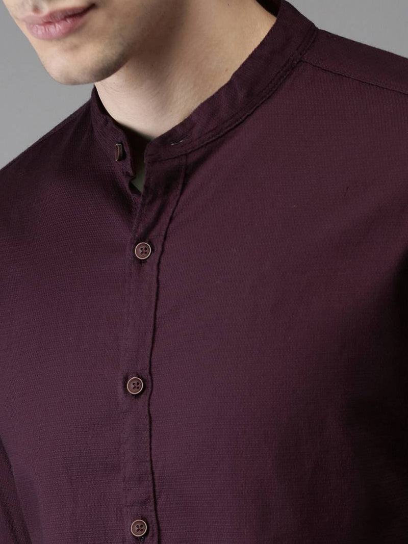 Men's Purple Cotton Solid Long Sleeves Slim Fit Casual Shirt