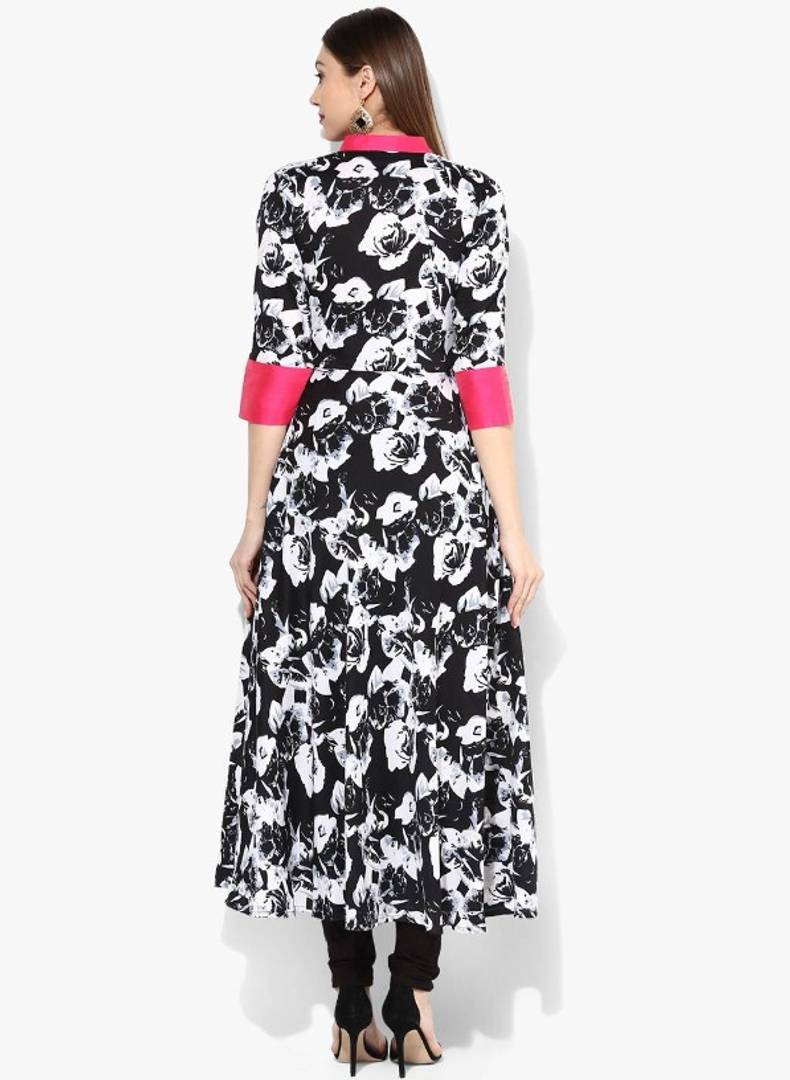 Elegant BlackPrinted American Crepe Anarkali Women's Kurti
