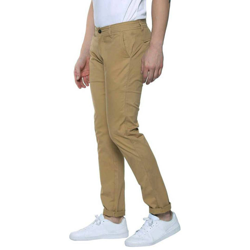 Men's Khaki Cotton Blend Mid-Rise Solid Slim Fit  Trendy Chinos