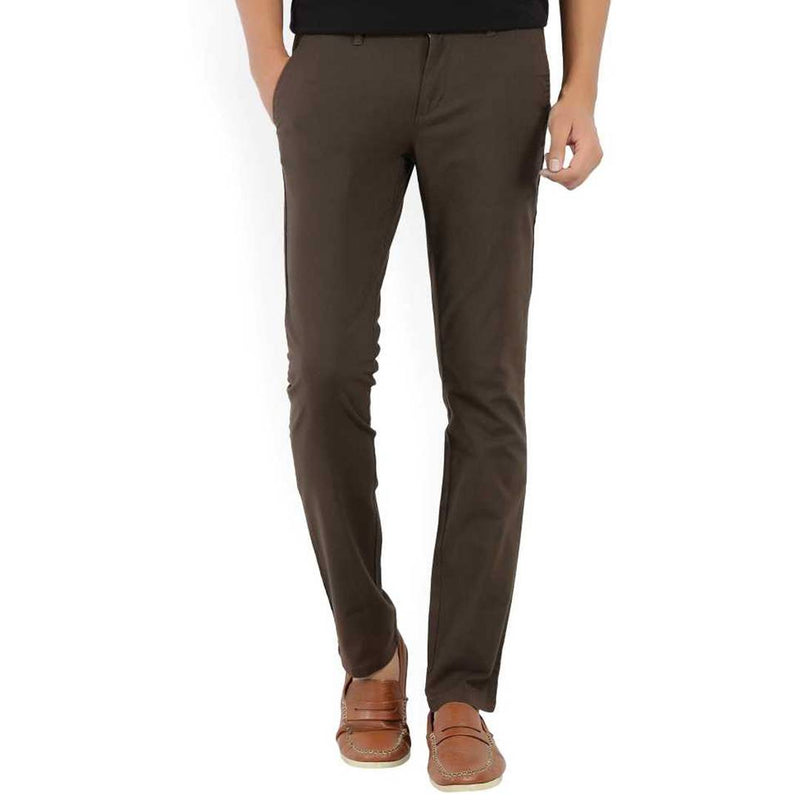 Men's Coffee Cotton Blend Mid-Rise Solid Slim Fit  Trendy Chinos