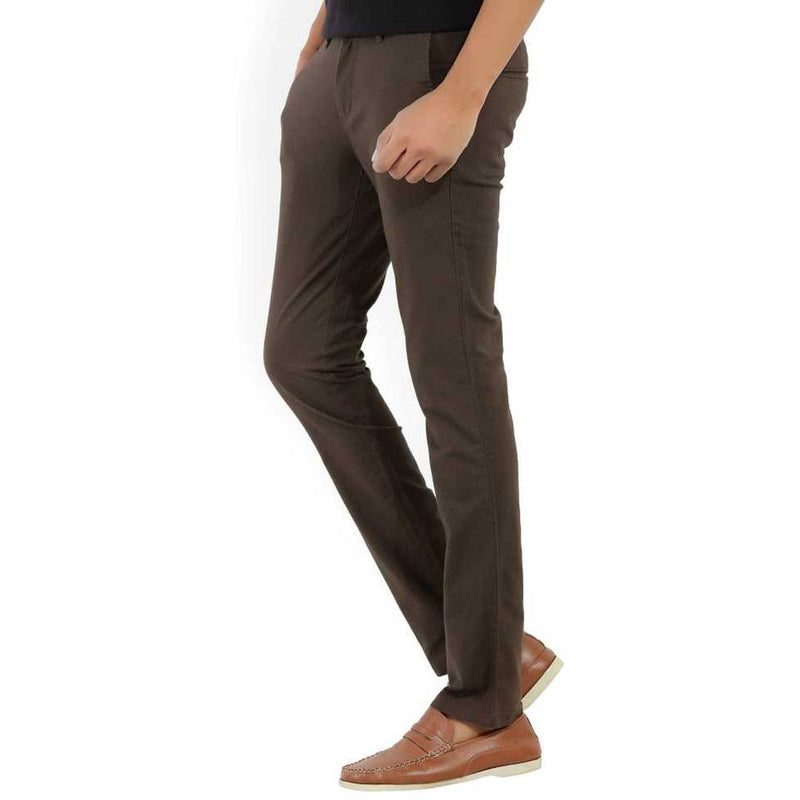 Men's Coffee Cotton Blend Mid-Rise Solid Slim Fit  Trendy Chinos