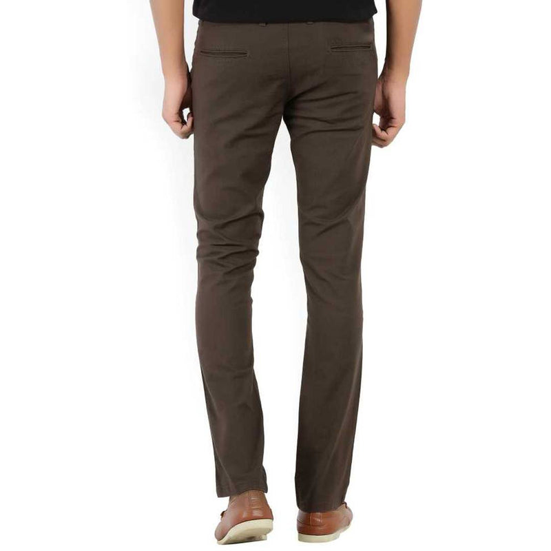 Men's Coffee Cotton Blend Mid-Rise Solid Slim Fit  Trendy Chinos