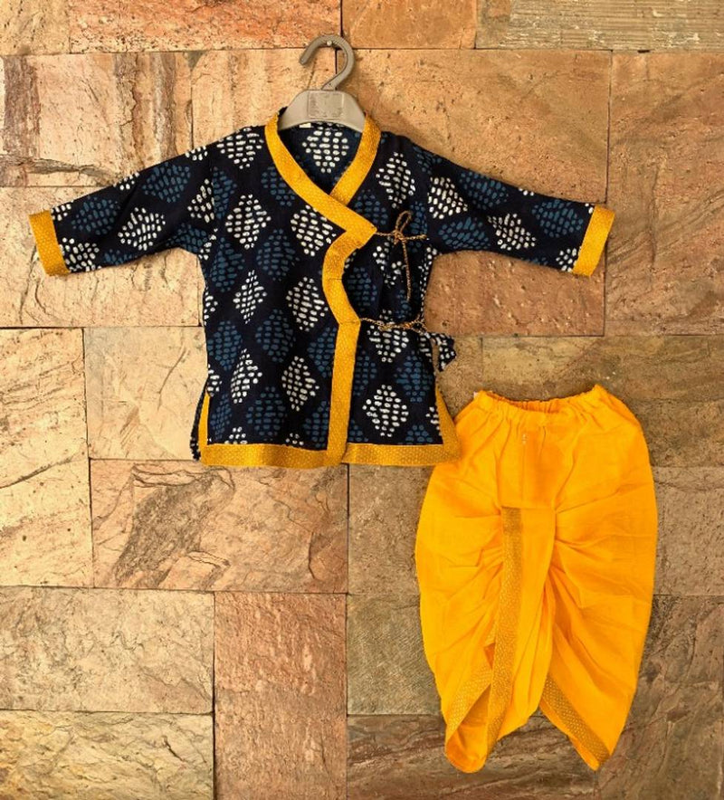 Faboulous Indigo Yellow Dhoti Kurta Set For Boys