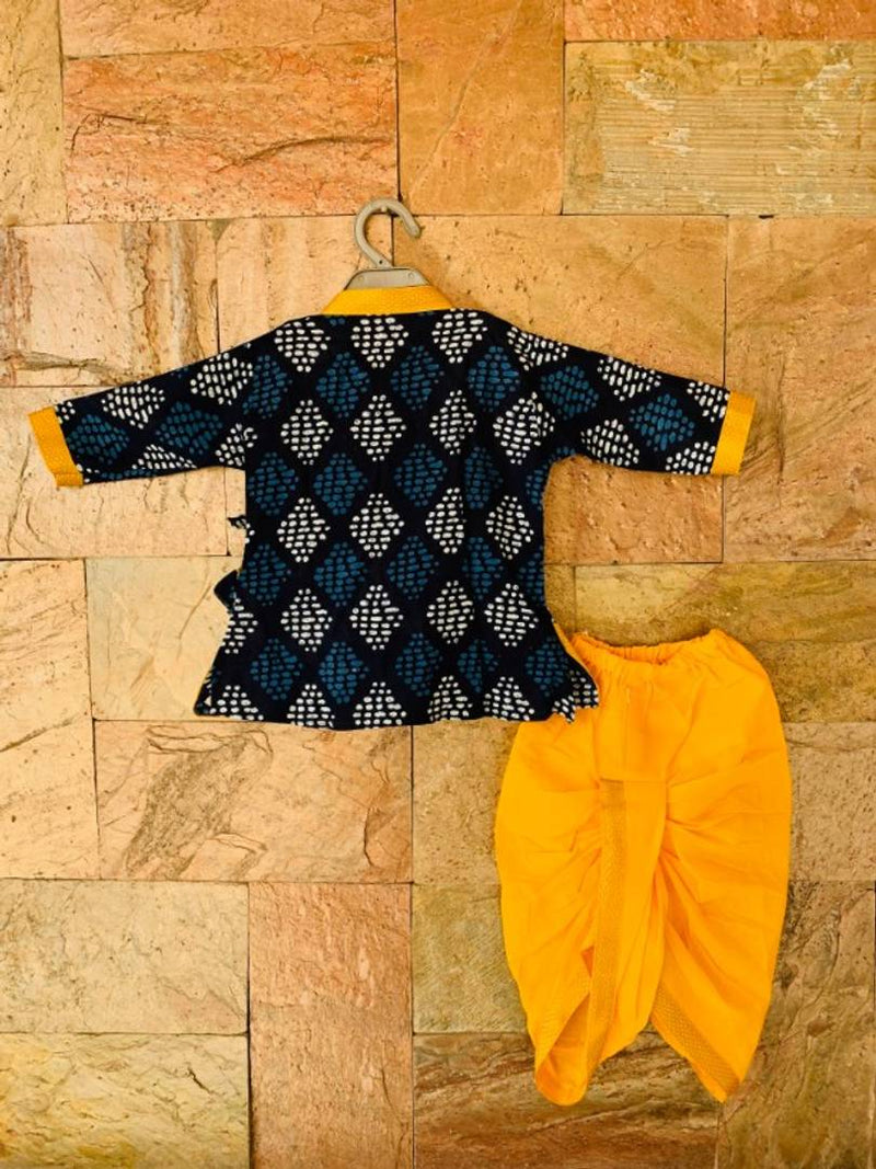 Faboulous Indigo Yellow Dhoti Kurta Set For Boys