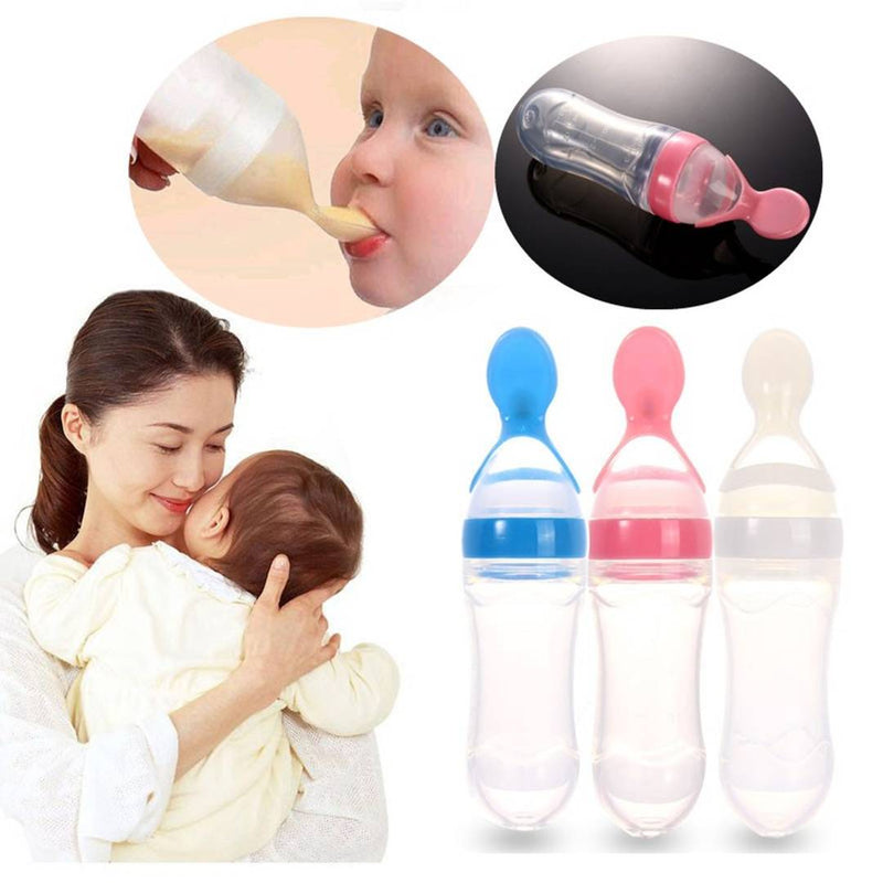 Baby Squeezing Feeding Spoon Silicone Training Scoop Rice Cereal Food Supplement Feeder Safe Tableware Medicine Extrusion Tools (Pack of 1) 90ml