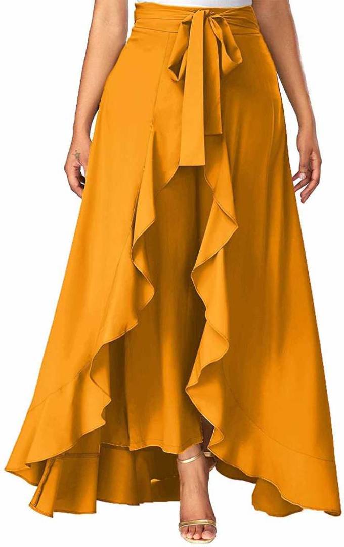 Women Yellow Crepe Solid Trouser