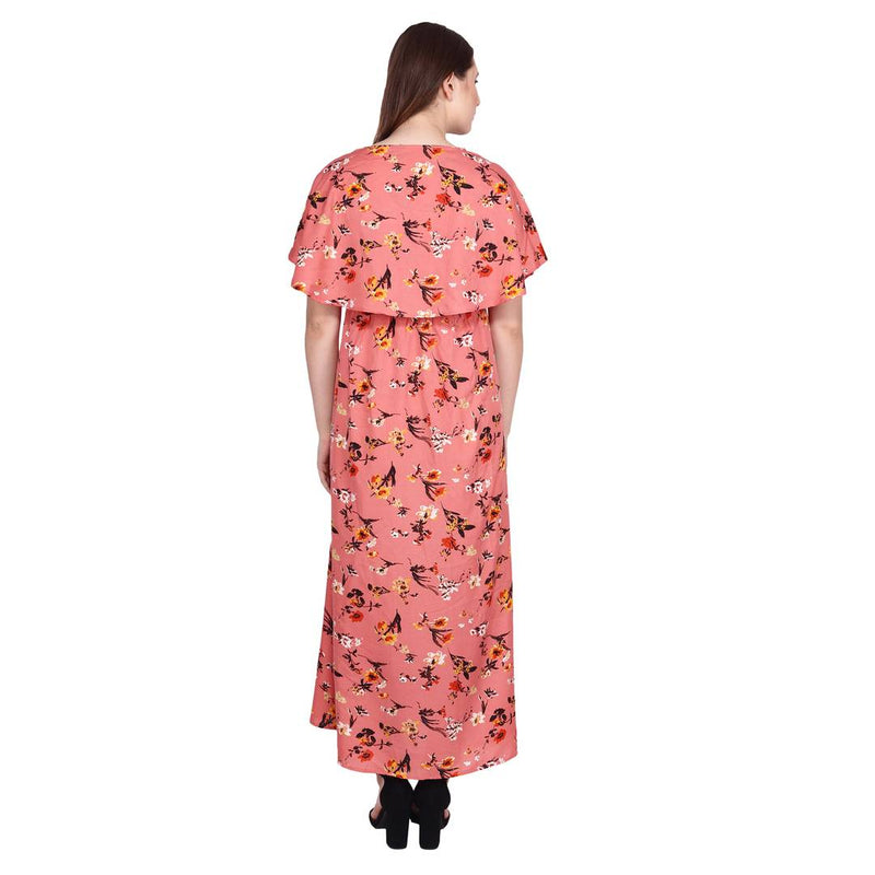 Peach Printed Crepe Women's Dress
