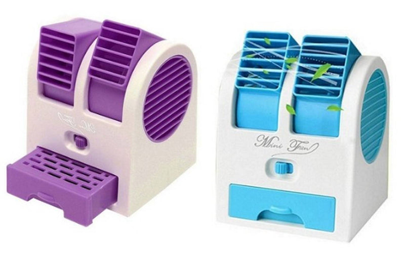 Dual Bladeless Mini Fan Air Conditioner Water Air Cooler (Assorted Color) Pack Of 2