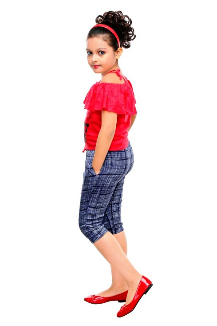 Girls Party(Festive) Top Pant  (Red)