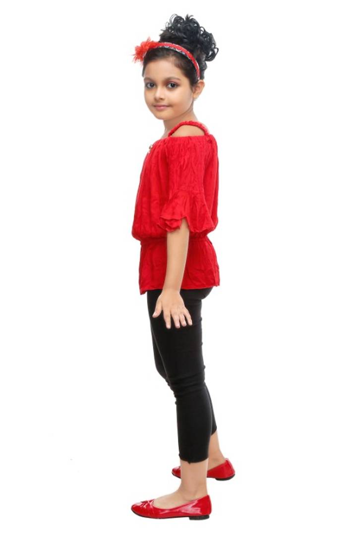 Girls Party(Festive) Top Pant  (Red)