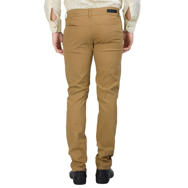 Men's Brown Cotton Blend Solid Casual Trouser
