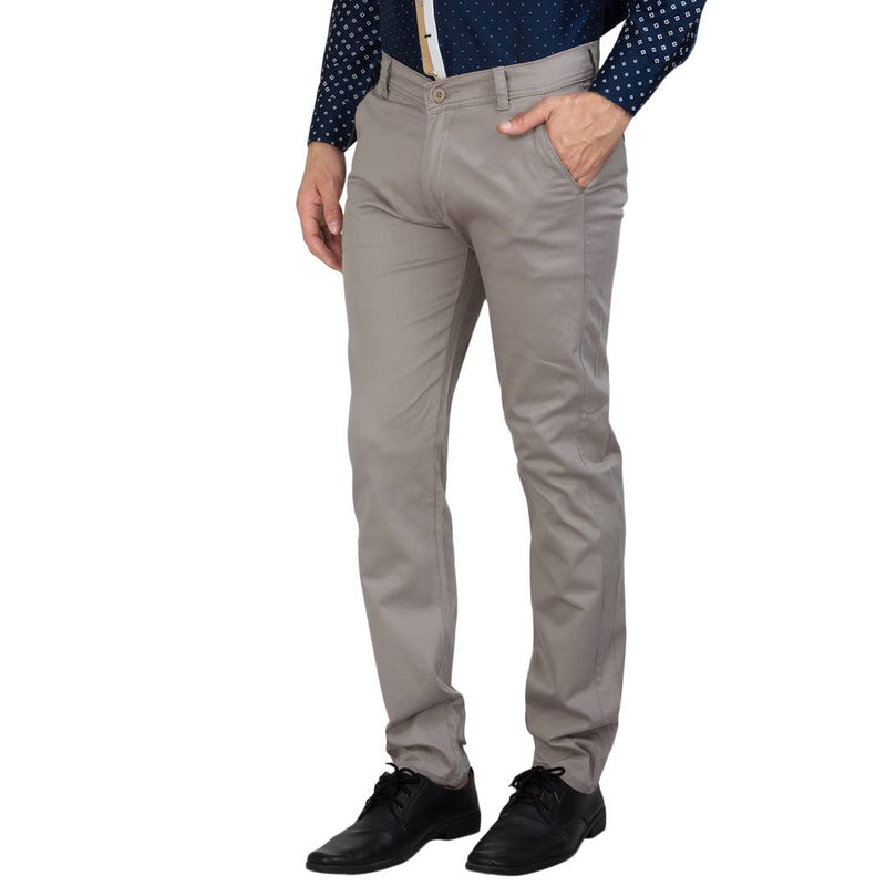 Men's Grey Cotton Blend Solid Casual Trouser