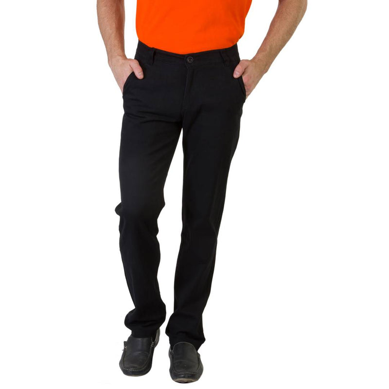 Men's Black Cotton Blend Solid Casual Trouser